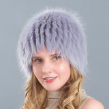 Ladies Winter Faux Fox Fur Straw Hat Wide Stripe Fur Ear Guards Keep Warm
