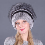 Ladies Winter Rex Rabbit Fur Warm Hat Ear Guards Thickened Handmade