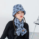 Men's and women's imitation rabbit fur fisherman hat scarf set tiger pattern warm hat scarf two-piece set