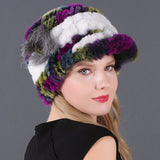 Winter Warm Rex Rabbit Hat Women's Fur Peaked Cap Fur Knit Hat