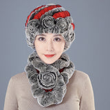 New Rex Rabbit Fur Hat Female Autumn and Winter Outdoor Warm Ear Protection Scarf Mom Casual Suit