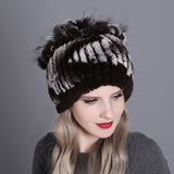 Rex rabbit fur hat warm thickening autumn and winter warm female colorful knitted hat