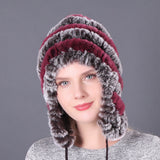 Thickened warm rex rabbit fur hat ear protection hat fur cotton hat ladies wool hat autumn and winter