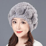 Ladies Skull Hat Knitted Pineapple Hat Real Fur Hat Natural Fur Beanie Hat