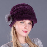 Winter Warm Rex Rabbit Hat Women's Fur Peaked Cap Fur Knit Hat