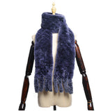 Women's Rex rabbit fur collar double-sided woven long warm scarf