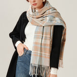 Women's Fall Winter Scarf Classic Tassel Plaid Warm Soft Chunky Large Blanket Wrap Shawl Scarves