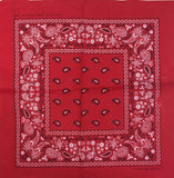 One Dozen/12pcs Bandanas 22X22 Inch 100% Cotton Novelty Double Sided Cowboy Bandana Party Favor Scarf Headband Handkerchiefs-Red