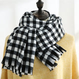 Winter Large Scarf Cashmere Feel Cashmere Checked Shawl Wraps with Tassel Soft Warm Blanket Scarves for Women